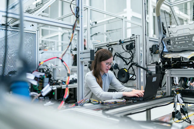 Inżynierka w laboratorium elektronicznym